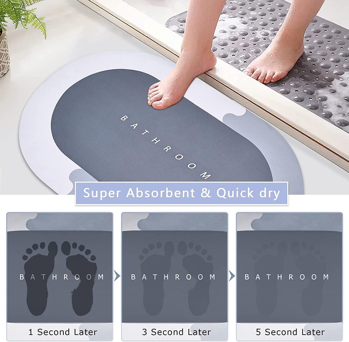 Super Absorbent Non-Slip Bath Floor Mat – Soft & Quick-Dry