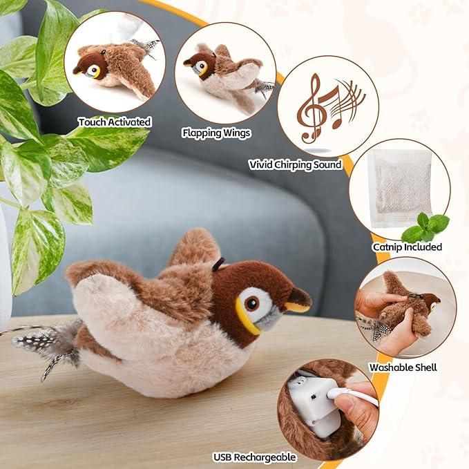 Rechargeable Flapping Bird Cat Toy with Sound