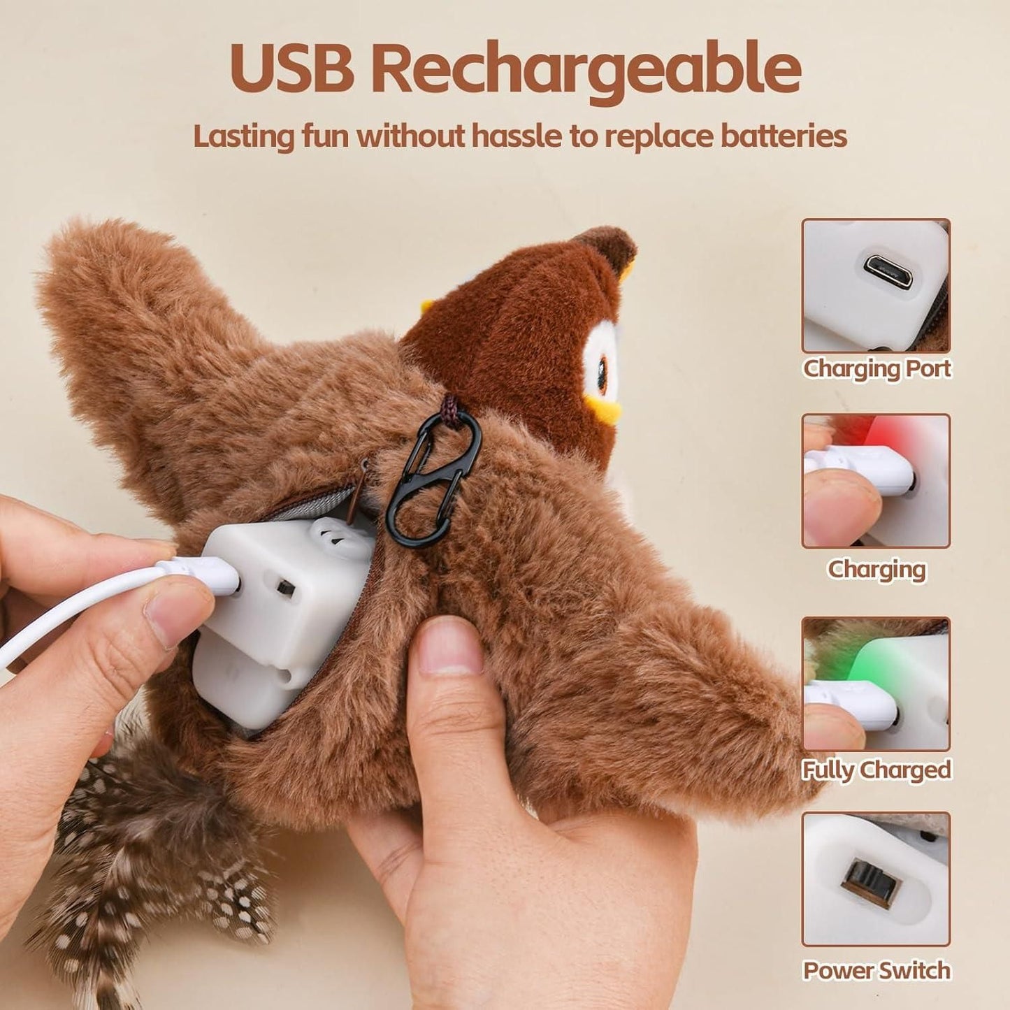 Rechargeable Flapping Bird Cat Toy with Sound