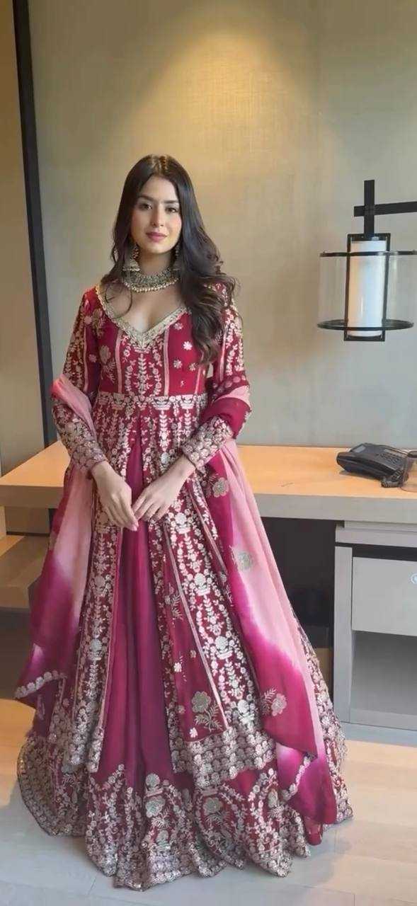 Maroon Faux Georgette Lehenga Set – Sequin Work Top, Dupatta & Lehanga