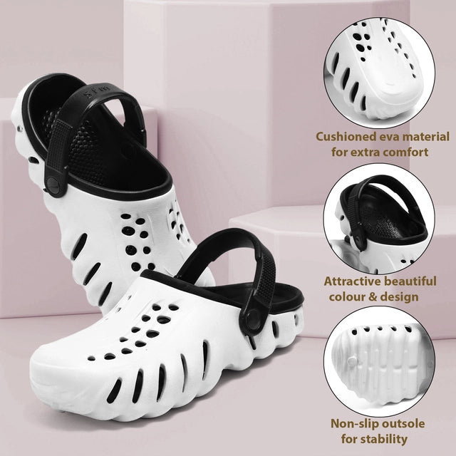 Men’s Lightweight Black & White Clogs – Comfortable Sandals