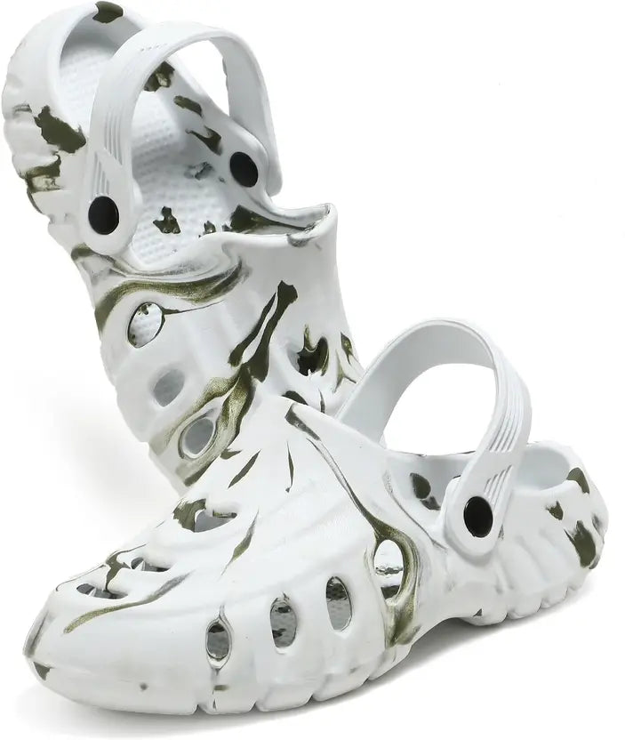 Men’s Stylish Lightweight Clogs – Green & White - ShoCial