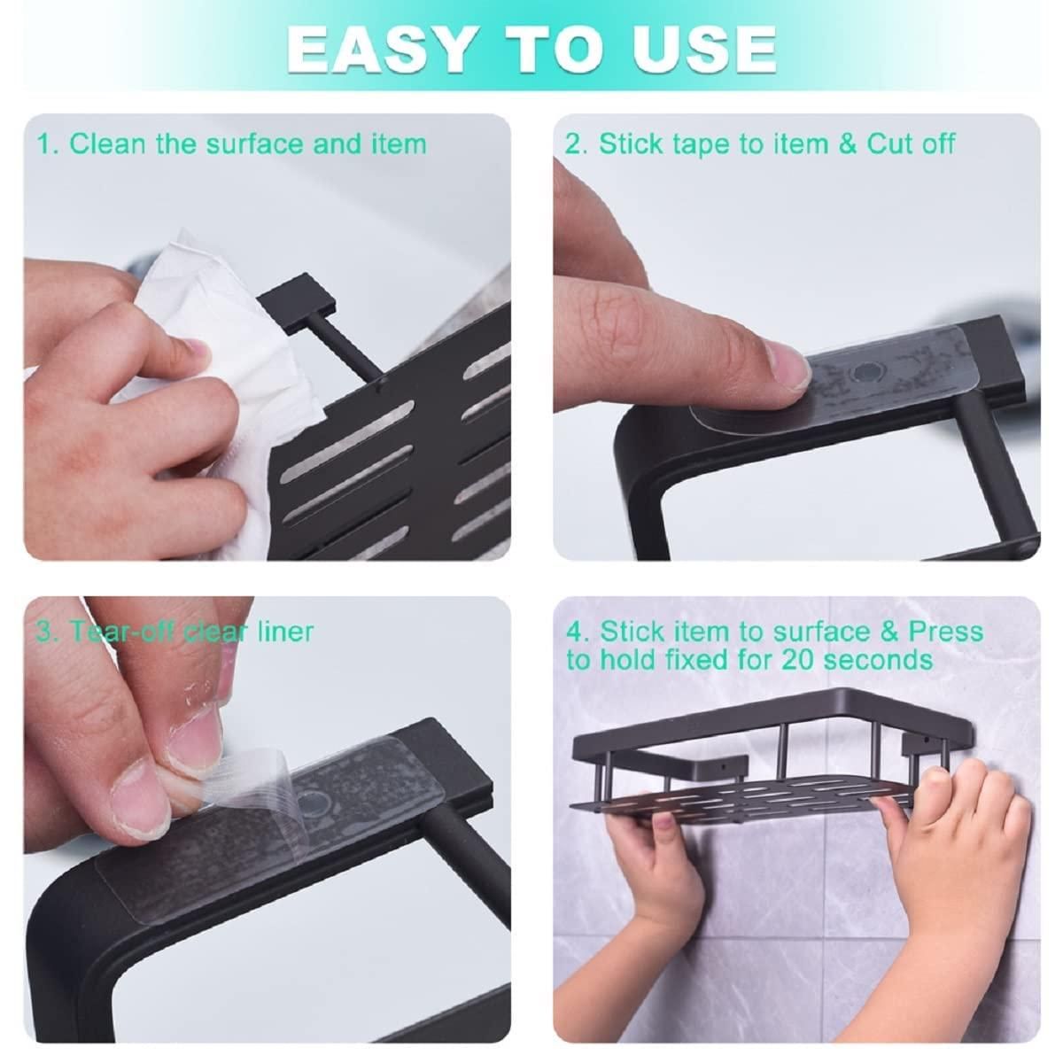 Step-by-step guide on how to use a adhesive strip with a shelf.