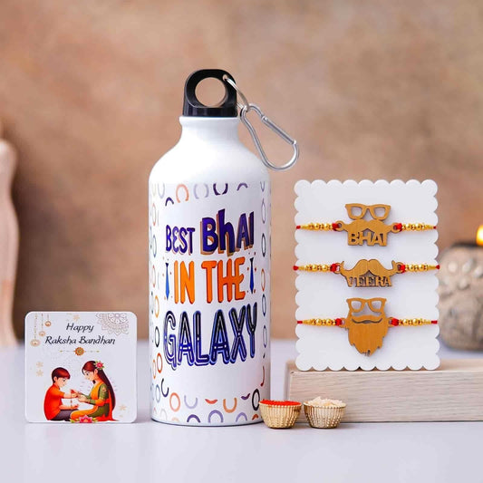 Best Bhai in the Galaxy Rakhi Gift – Bottle with 3 Rakhis