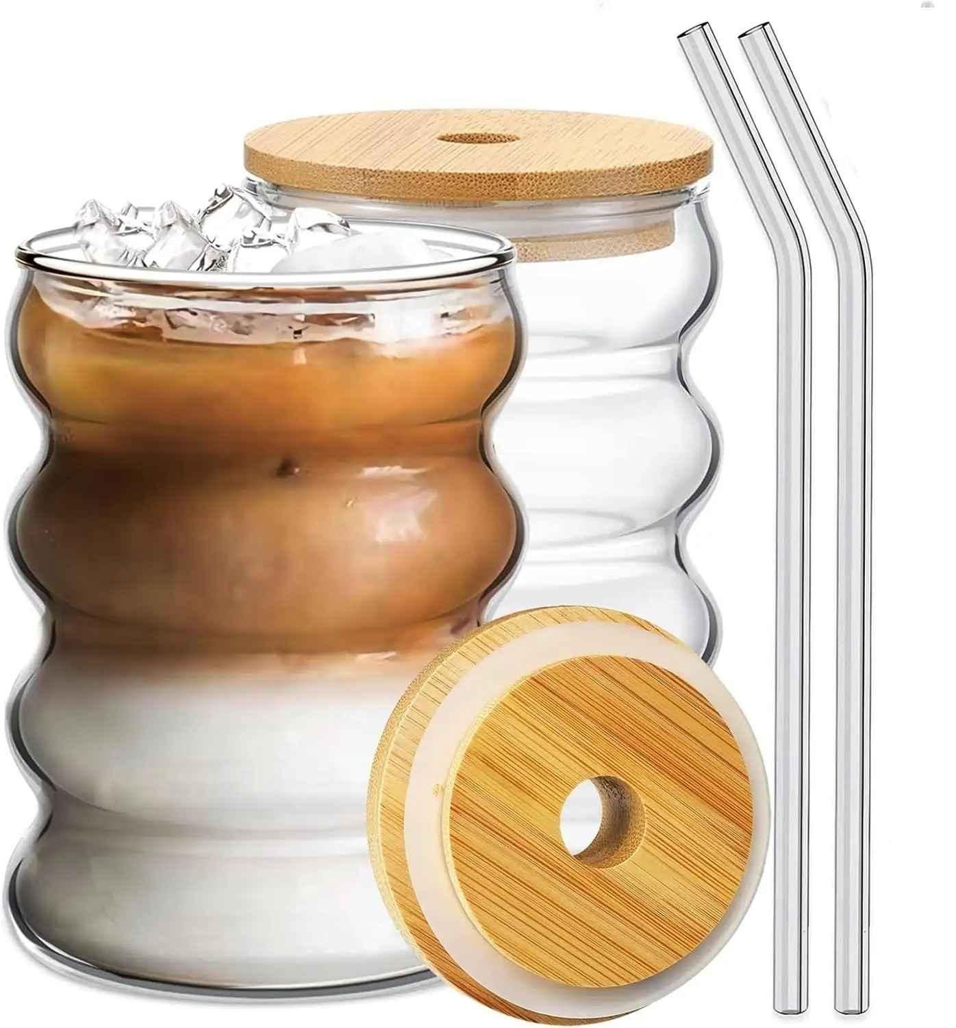 Wave Shape Glass with Wooden Cap – Premium Drinking Glass