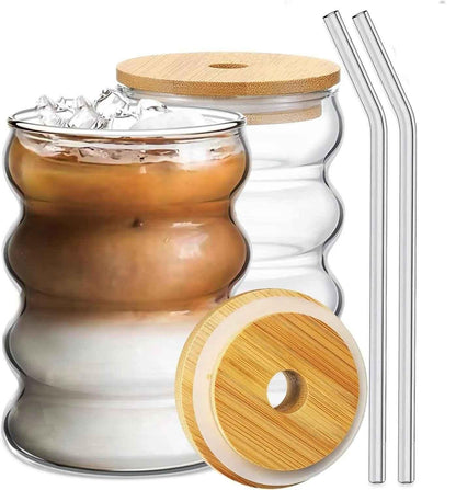 Wave Shape Glass with Wooden Cap – Premium Drinking Glass