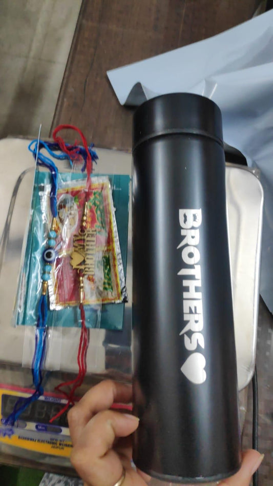 Brother Rakhi Gift Set – Temp Bottle with 2 Rakhis