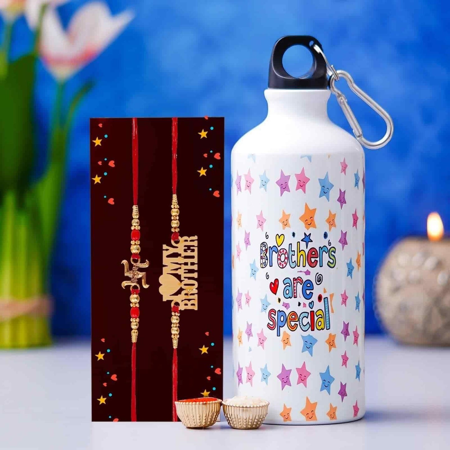 Brother Rakhi Gift Set – Special Bottle with 2 Rakhis