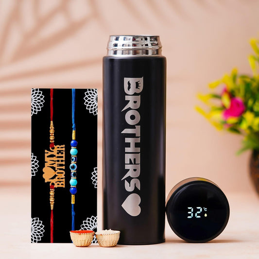 Brother Rakhi Gift Set – Temp Bottle with 2 Rakhis