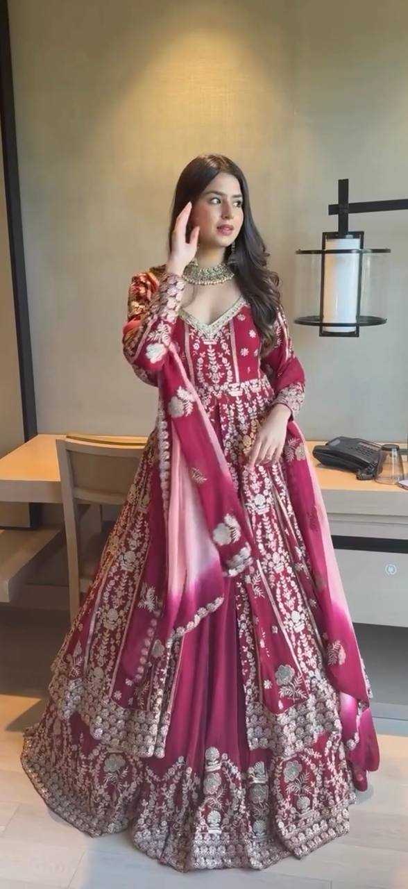 Maroon Faux Georgette Lehenga Set – Sequin Work Top, Dupatta & Lehanga