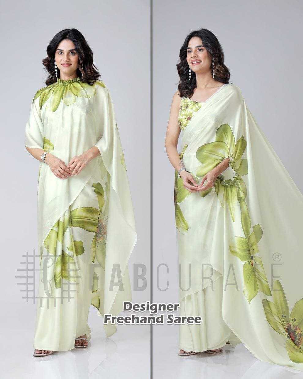 Premium Georgette Silk Printed Kaftan Saree with Unstitched Blouse