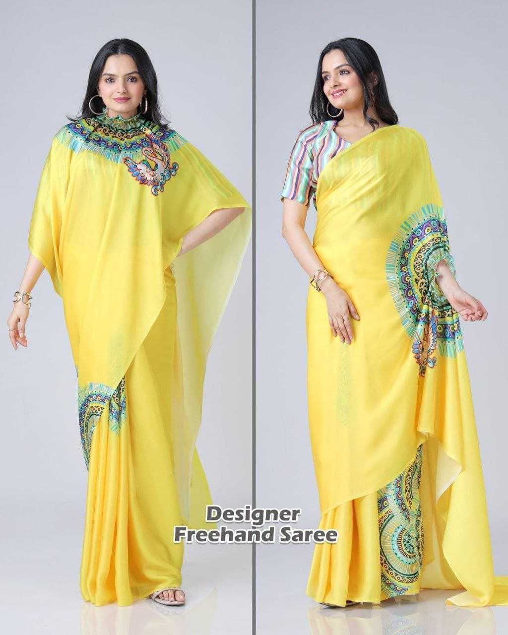 Premium Georgette Silk Printed Kaftan Saree with Unstitched Blouse