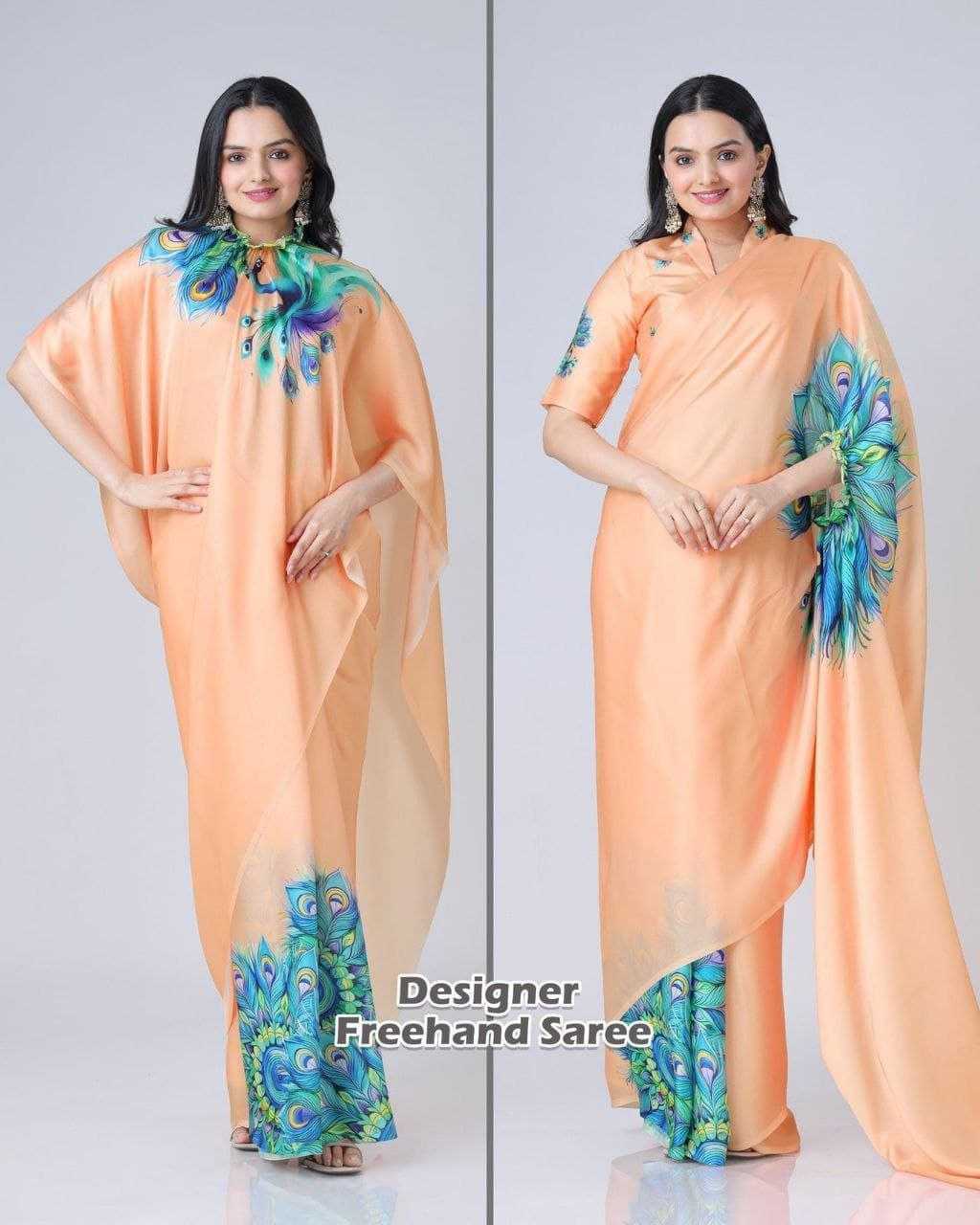 Premium Georgette Silk Printed Kaftan Saree with Unstitched Blouse
