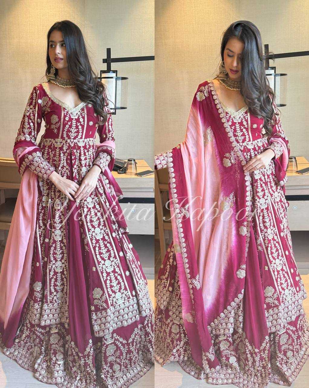 Maroon Faux Georgette Lehenga Set – Sequin Work Top, Dupatta & Lehanga