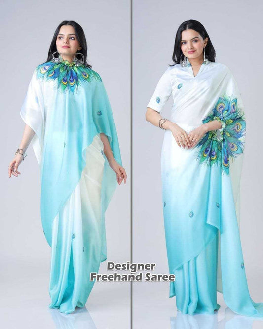 Premium Georgette Silk Printed Kaftan Saree with Unstitched Blouse