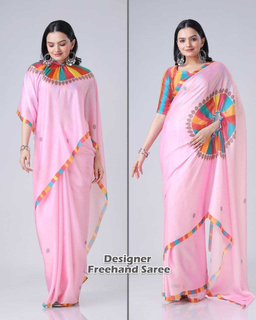 Premium Georgette Silk Printed Kaftan Saree with Unstitched Blouse
