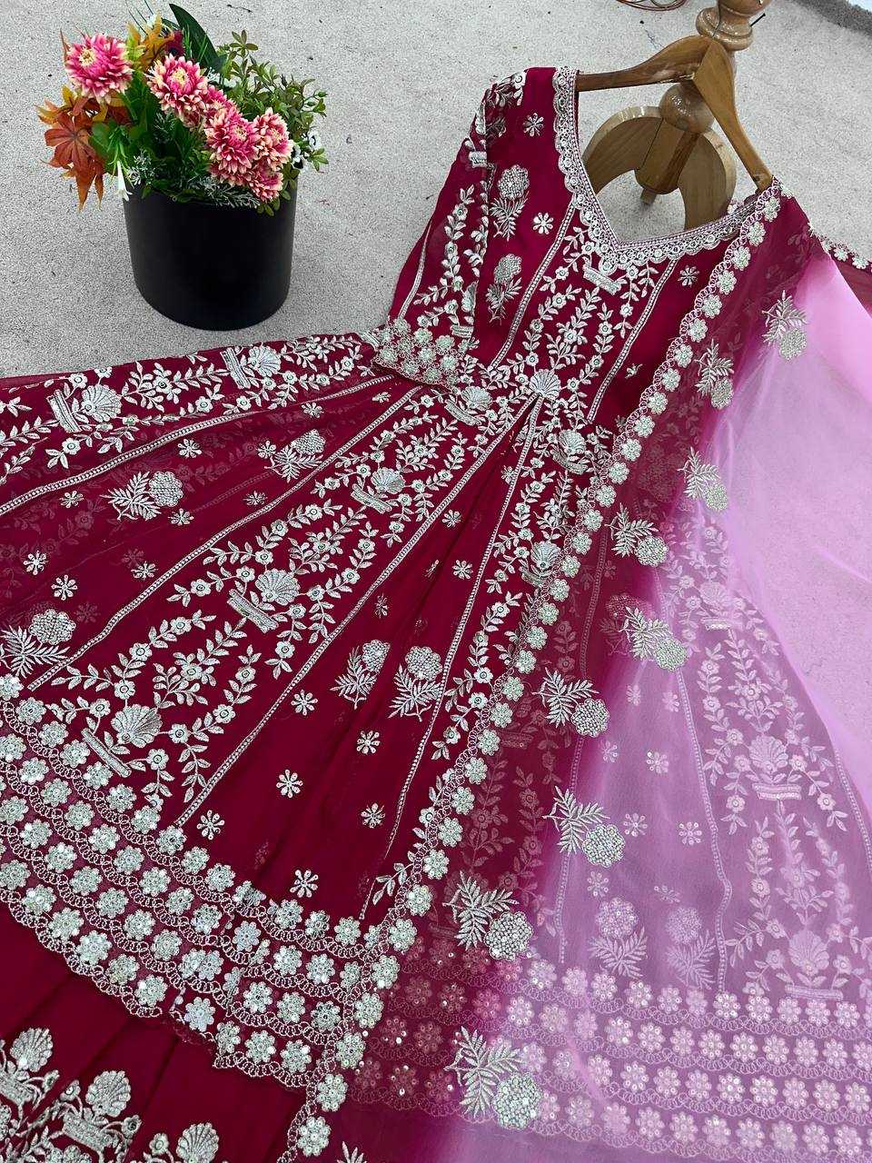 Maroon Faux Georgette Lehenga Set – Sequin Work Top, Dupatta & Lehanga