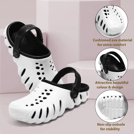 Men’s Lightweight Black & White Clogs – Comfortable Sandals