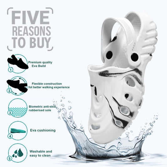 Men’s Stylish Lightweight Clogs – White & Black